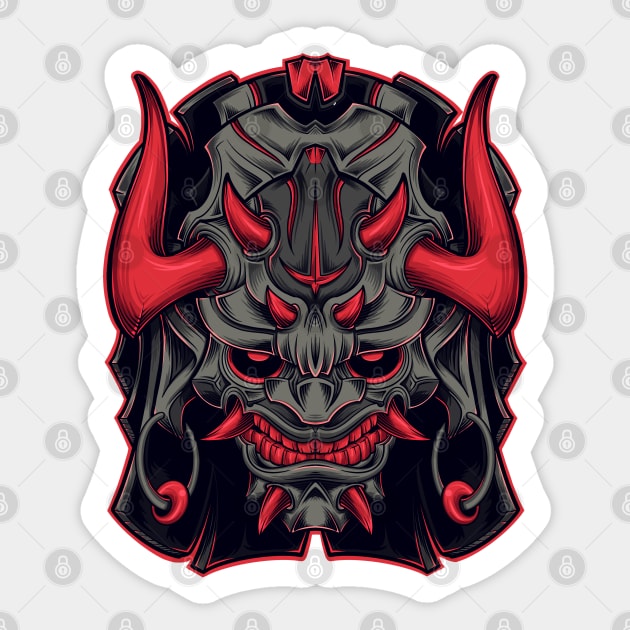 Oni Mask Hannya Demon Evil Japanese Ronin Sticker by teeleoshirts